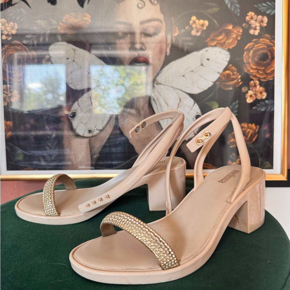 Melissa Nude Heels with Gold Strap